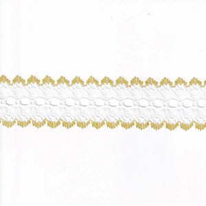 CARAMEL Edged WHITE 37mm Feather Edge Eyelet Lace, Sold by the metre