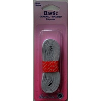 Hemline General Braided Polyester Elastic, 6mm x 5 metres, WHITE