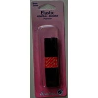 Hemline General Braided Polyester Elastic, 9mm x 2 metres, BLACK