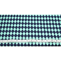 Cotton Fabric Per Metre, 110cm Wide, Diamonds NAVY AQUA 623.05