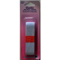 Non-Roll Woven Polyester Elastic, 25mm x 1 metre WHITE, By Hemline, Resists Rolling