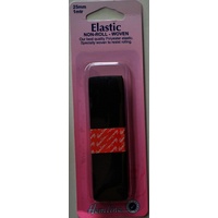 Non-Roll Woven Polyester Elastic, 25mm x 1 metre BLACK, by Hemline, Resists Rolling
