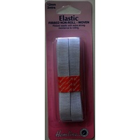 Ribbed Non-Roll Elastic, Woven, 12mm x 2 Metres, WHITE, Hemline