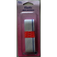 Mens Underwear Elastic, 28mm x 1.5 metre WHITE, By Hemline