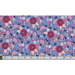 100% Cotton Fabric, 110cm Wide, Japanese Floral, BLUE FLORAL MULTI, Per Metre
