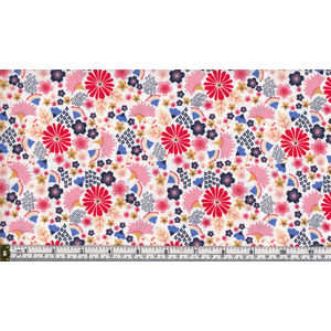 100% Cotton Fabric, 110cm Wide, Japanese Floral, PINK FLORAL MULTI, Per Metre