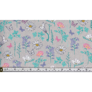 100% Cotton Fabric, 110cm Wide, Botanical Series, SOFT ASH GARDEN, 98cm REMNANT
