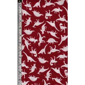 Dinosaur Adventures Cotton Fabric Dino Silhouette Red/White 110cm Wide Per Metre
