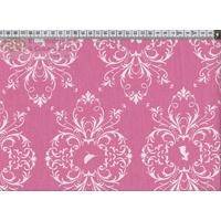 French Cottage Cotton Fabric #0733, 145cm Wide WHITE on PINK by Gutermann