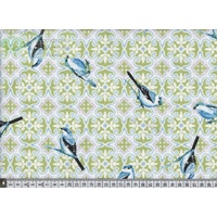 117cm REMNANT Notting Hill Print 647292-0152 Birds Green 145cm Wide by Gutermann