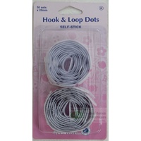 Hemline Self Stick Hook &amp; Loop DOTS, 20mm, 50 Sets, WHITE
