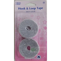 Hemline Self Stick Hook &amp; Loop TAPE, 20mm x 1.25m, WHITE