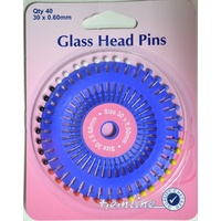 Hemline Glass Head Pins, 34 x 0.60mm, Qty 40 Nickle Plated Steel, Glass Head
