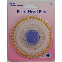 Hemline Pearl Head Pins 38 x 0.65mm, 40pcs Gold Coloured on Pin Wheel