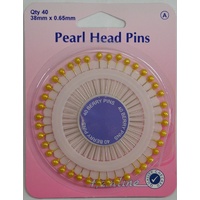 Hemline Pearl Head Pins 38 x 0.65mm, 40pcs Gold Coloured on Pin Wheel