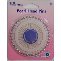 Hemline Pearl Head Pins 38 x 0.65mm, 40pcs Silver Tone Heads on Pin Wheel