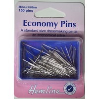 Hemline Economy Pins, 28 x 0.65mm, Standard Size Dressmaking Pin, 150 Pins