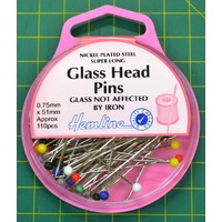 Hemline Glass Head Pins 51mm x 0.75mm, Approx 110 Pins, Nickle Plated Extra long
