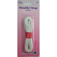 Hemline Shoulder Strap Elastic, 15mm, 1.5 Metres, WHITE, Soft &amp; Comfortable