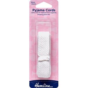 Hemline Cords, Pyjama Cord, Pants Cord, 20mm x 1.5 metres, Polyester, White