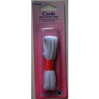 Hemline Cords, Polyester Cord, Drawstring Cord, 6mm x 1.5 metres, White