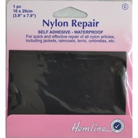 Hemline Self-Adhesive Nylon Repair Patch, 10cm x 20cm BLACK, Waterproof