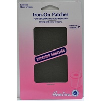 Hemline Iron-On Polycotton Twill Patches, 2 piece 10cm x 15cm DARK GREY