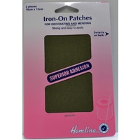 Hemline Iron-On Polycotton Twill Patches, 2 piece 10cm x 15cm KHAKI