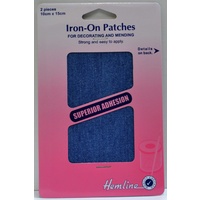 Hemline Iron-On Denim Patches, 2 piece 10cm x 15cm LIGHT DENIM