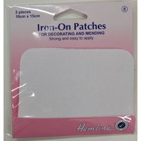 Hemline Iron-On Polycotton Twill (Drill) Patches, 2 piece 10cm x 15cm WHITE