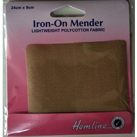 Hemline Iron-On Mending Patch Lightweight Polycotton Fabric 24cm x 9cm Fawn