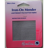Hemline Iron-On Mending Patch Lightweight Polycotton Fabric 24cm x 9cm Light Grey