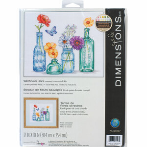 WILDFLOWER JARS Counted Cross Stitch Kit #70-35397 By Dimensions 30.4cm x 25.4cm (12&quot; x 10&quot;)