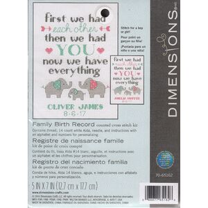 FAMILY BIRTH RECORD Counted Cross Stitch Kit 12.7 x 17.7cm, 70-65162