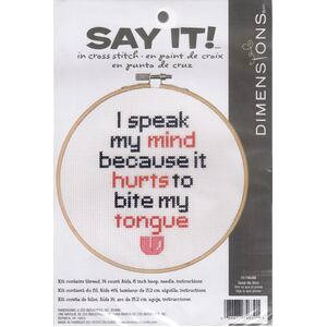 SPEAK MY MIND Counted Cross Stitch Kit with Hoop, #70-746398