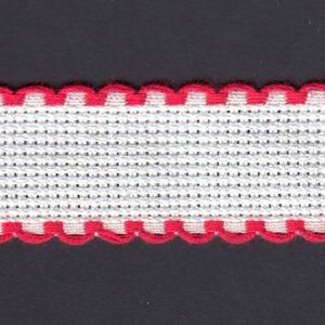 WHITE RED EDGED 30mm Wide 14 Count Aida Band (7003-19), Priced per Metre