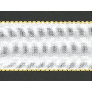 WHITE YELLOW EDGED 80mm Wide 14 Count Aida Band (7008-12), Priced per Metre