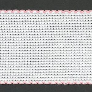 WHITE PINK EDGED 80mm Wide 14 Count Aida Band (7008-14), Priced per Metre