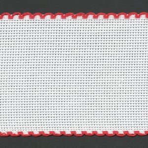WHITE RED EDGED 80mm Wide 14 Count Aida Band (7008-19), Priced per Metre