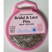 Hemline Bridal &amp; Lace Pins 25 x 0.70mm App 300 Pins Nickle Plated Brass Rustless