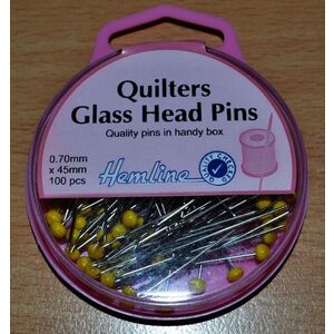 Hemline Quilters Glass Head Pins 45mm x 0.70mm 100 Pins, Nickle Plated Steel