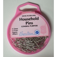 Hemline Household Pins 27mm x 0.72mm 260 Pins, Nickle Plated General Purpose