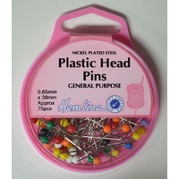 Hemline Plastic Head Pins 38 x 0.65mm, Approx 75 Pins, Nickle Plated Steel