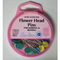 Hemline Flower Head Pins Long 54 x 0.65mm, Approx 60 Pins, Nickle Plated Steel