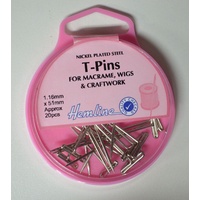 Hemline T Pins 51 x 1.16mm, Approx 20 Pins, Nickle Plated Steel, Macrame, Wigs