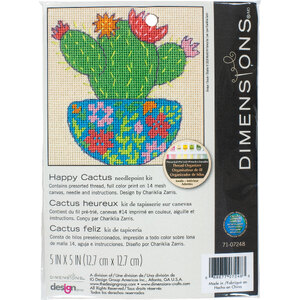 HAPPY CACTUS Printed Needlepoint Kit 5&quot; x 5&quot; (12.7cm x 12.7cm)