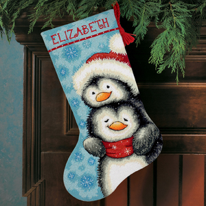 HUGGING PENGUINS STOCKING Printed Needlepoint Kit, 40.6cm Long 71-09144