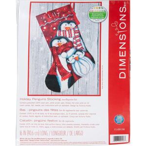 HOLIDAY PENGUINS Christmas Stocking Printed Needlepoint Kit, 40.6cm Long, 71-09158