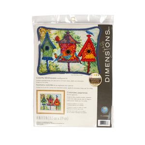 COLORFUL BIRDHOUSES Needlepoint Stamped Cross Stitch Kit 71-20088