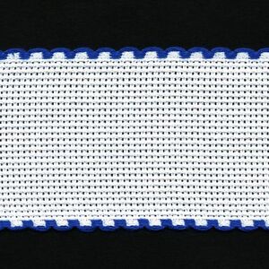 WHITE BLUE EDGED 50mm Wide 14 Count Aida Band (7107-15), Priced per Metre